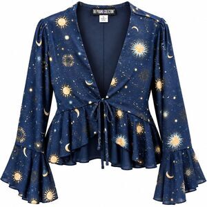 The Pyramid Collection Midnight Magic Moon Star Peplum Jacket Womens XL NEW